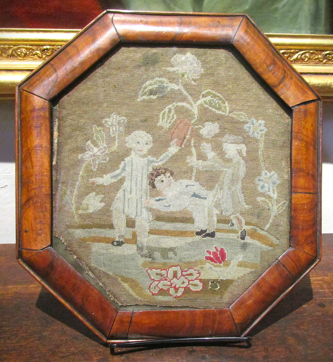 Georgian Needlework Picture of Three Boys at Play, circa 1760